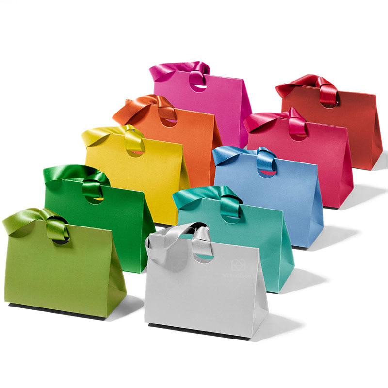 Cross-Border Portable Paper Bag with Ribbon, Fashionable and Simple Christmas Gift Bag, Cosmetics and Jewelry Gift Bag