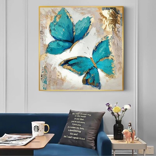 New Abstract Gold and Blue Butterfly Wall Decor Art for Living Room and Bedroom Background Canvas Painting Decor Oil Painting