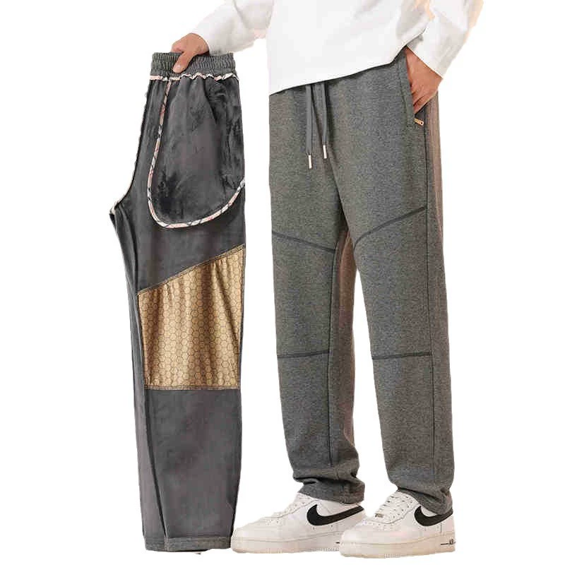 Demi-season warm sports trousers for leisure, loose straight fit