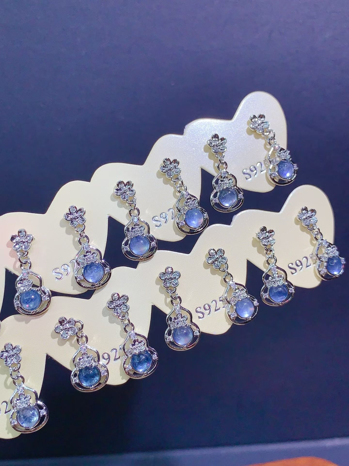 Wholesale Natural Aquamarine Earrings S925 Silver Studs Inlaid with Crystal Clear Gems, High-End and Elegant, Popular in Live Streaming