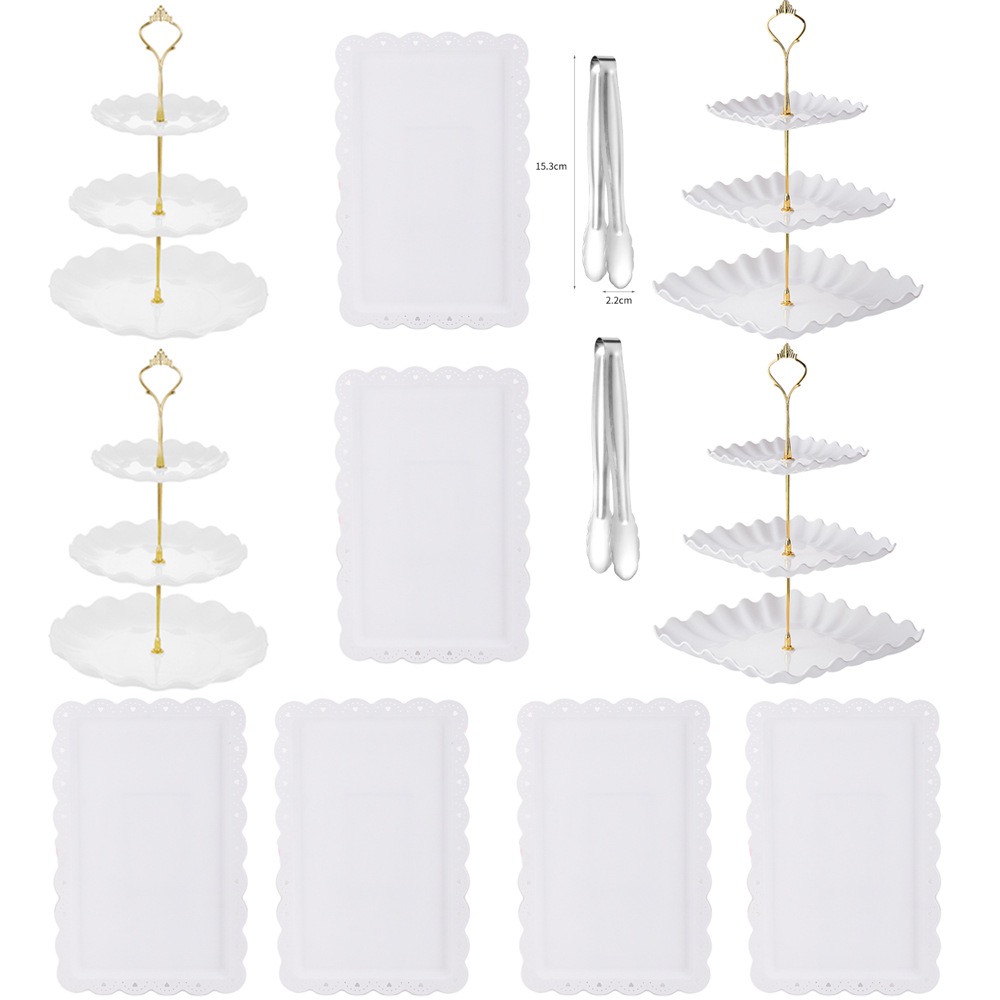 De estilo europeo de 3 capas plato de merienda plato de fruta té de la tarde postre soporte de exhibición mesa de postre soporte de la torta mesa de combinación de la torta