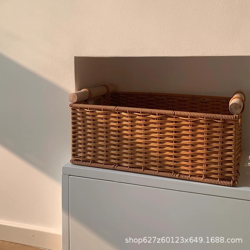 Cesta de almacenamiento de ratán personalizada, bocadillos tejidos a mano, canasta de almacenamiento de artículos diversos, sala de estar doméstica tejida de bambú, mueble de TV, escritorio