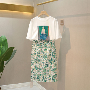 2025 New Summer Women's Clothing, Fashionable and Petite Street-Friendly Age-Reducing Suit, Light and Mature Style T-Shirt and Skirt Two-Piece Set