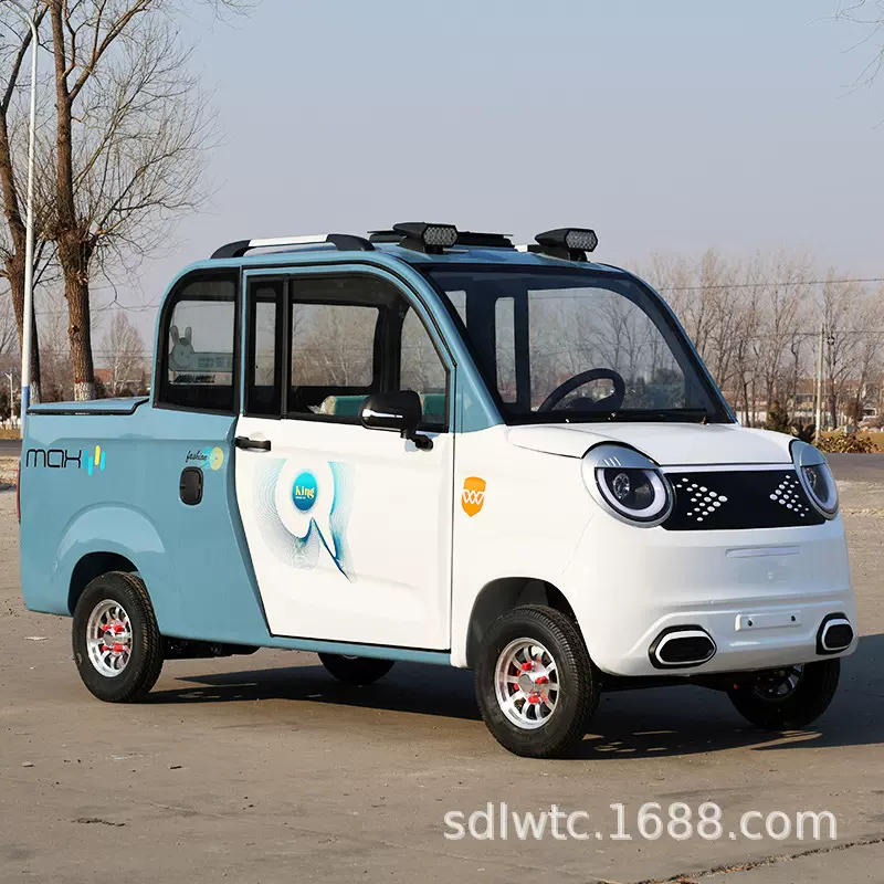 2025家用四轮电动车锂电拉货车老年全封闭代步皮卡车免驾照代步车