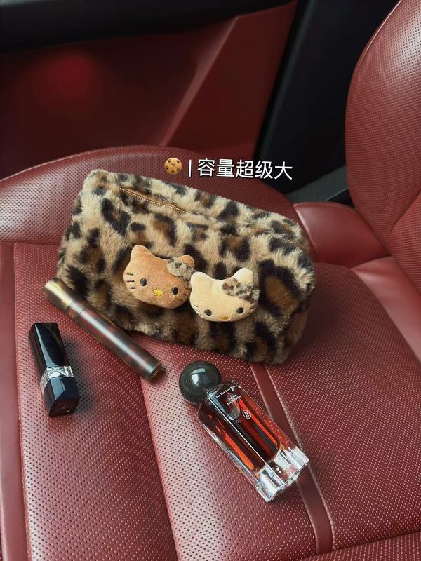インスタ風ヒョウ柄キティぬいぐるみ化粧ポーチ、女性用トラベルハンドバッグ、洗面用具入れ、大容量収納バッグ、インスタトレンド商品|undefined