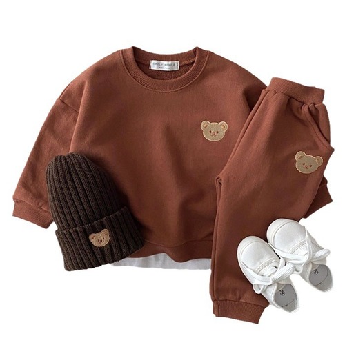 Korean style infant and toddler clothing, fashionable bear round neck sweatshirt, sweatpants, cute casual suit, children's autumn suit