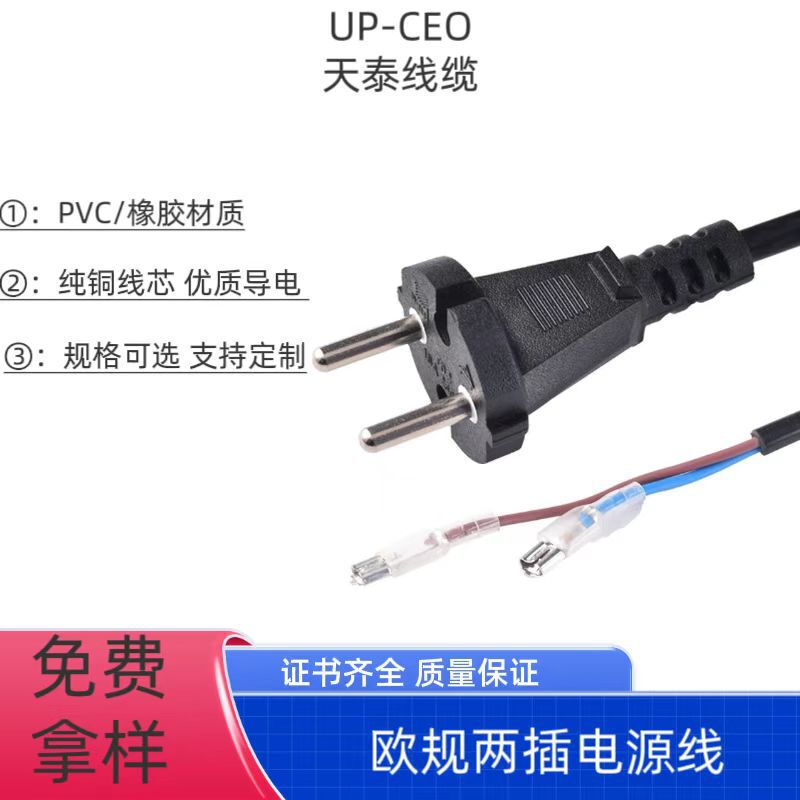 European Two-Plug Straight Plug Ac Two-Core European Standard with 4.8 Straight Plug Terminal Sheathed Power Cord