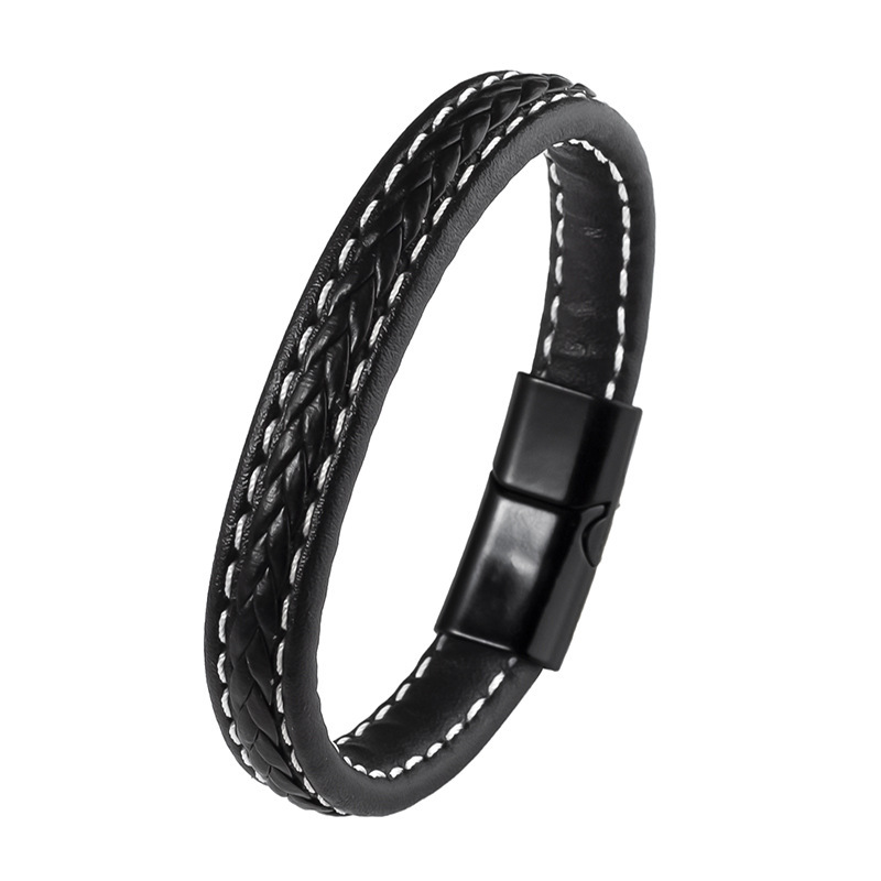 New fashion jewelry woven leather stitching alloy magnetic buckle bracelet men's bracelet bracelet factory direct sales
