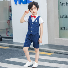 男童套裝夏季帥氣兒童條紋馬甲短袖學生演出小禮服六一合唱表演服