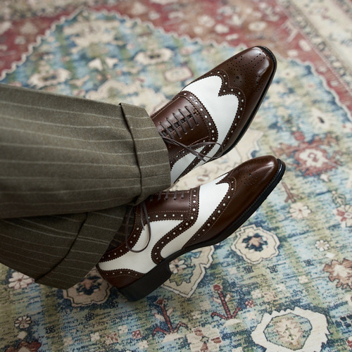 Men's Brogue Carved Splicing Leather Shoes Men's Genuine Leather Formal British Black and White Color Blocking Champagne Oxford Shoes Business