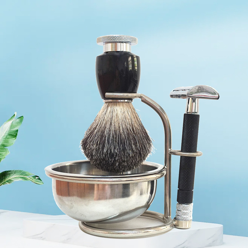 Men's Manual Razor Set Butterfly Opening Old-fashioned Double-sided Razor Face Cleaning Beard Brush Bowl Hanger