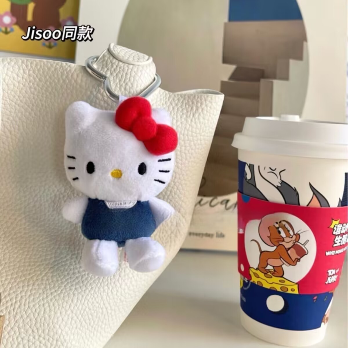 블랙 핑크 같은 스타일 러브 버클 KT 고양이 열쇠 고리 펜던트 헬로 키티 펜던트 인형 펜던트