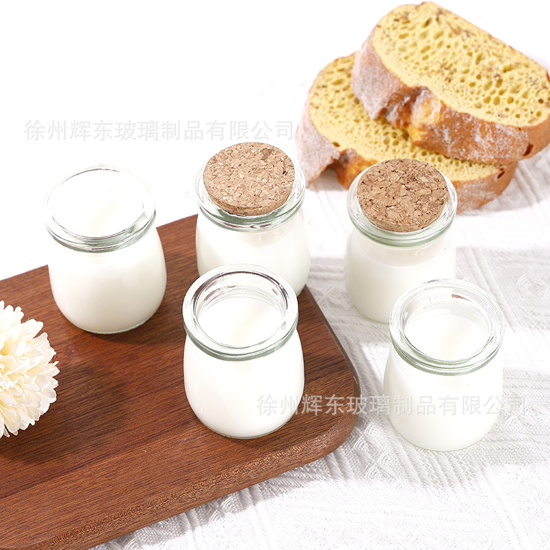 Botella de pudín de tapa de madera de bayoneta de 100ml jarra de vidrio transparente resistente a altas temperaturas gelatina de doble piel sellada latas de alimentos