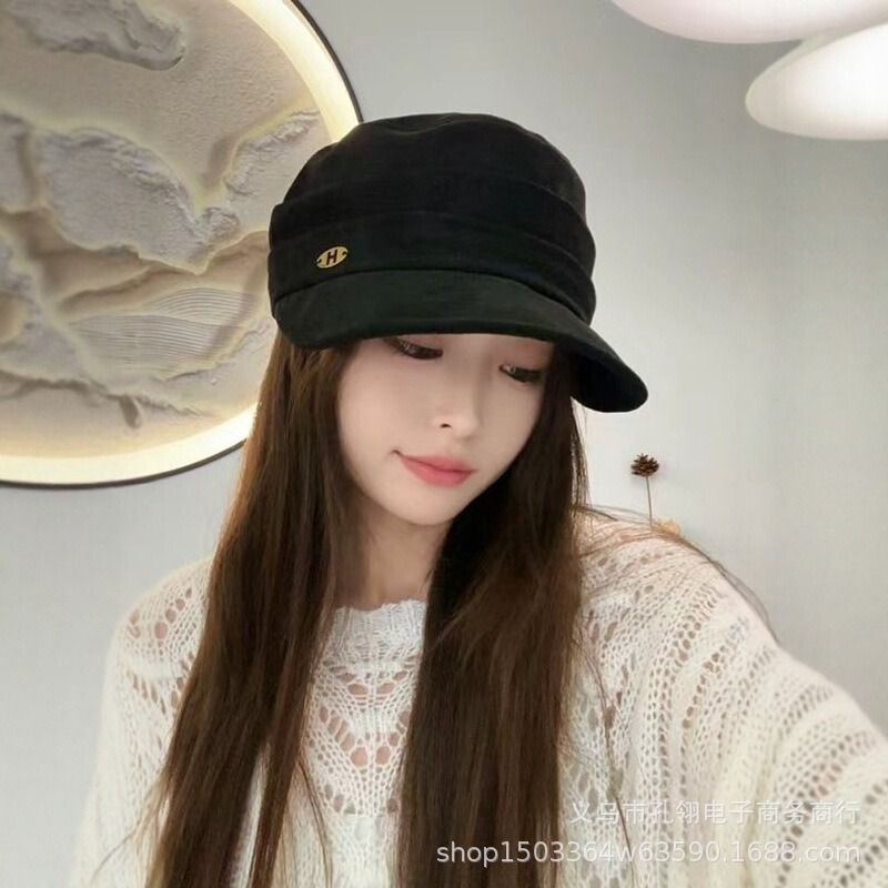 2025新款韩版时尚百搭麂皮绒平顶马术帽子女秋冬气质显脸小鸭舌帽|undefined