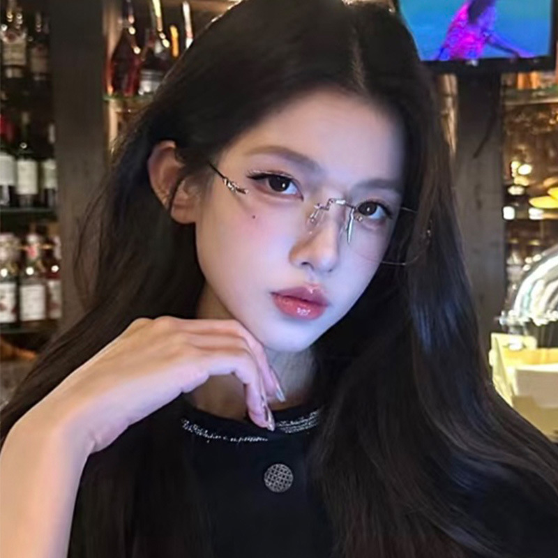 Tiktok and Kuaishou Popular Frameless Anti-Blue Light Glasses, Wang Yibo's Same Style, Early Morning No-Makeup Glasses for Women