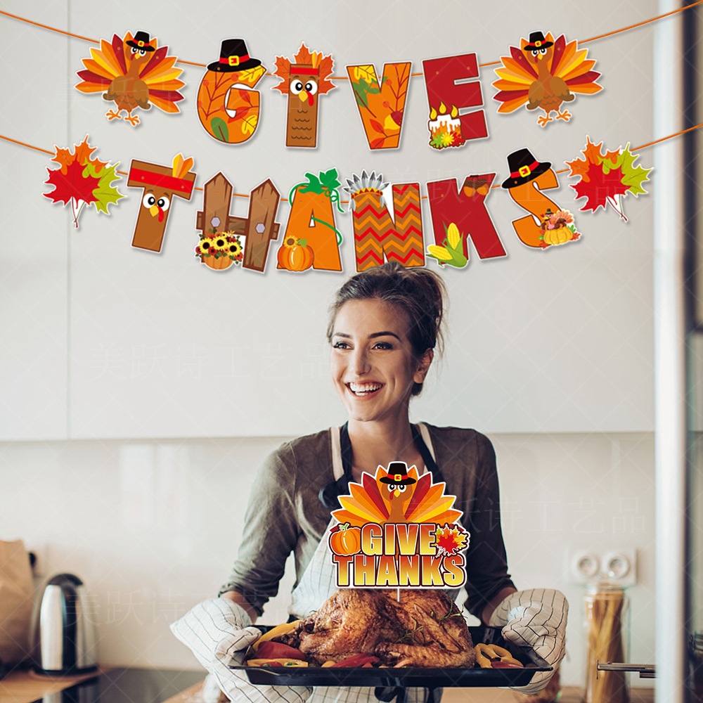 Nueva decoración de Acción de Gracias dar gracias tire bandera Turquía pastel plug-in otoño decoraciones del partido