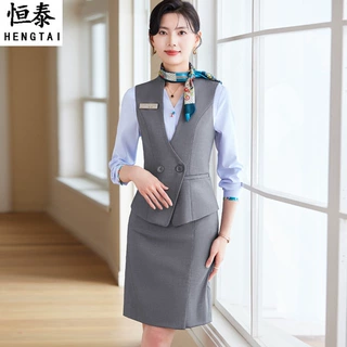 高端秋季新款空姐职业马甲套装女气质酒店接待收银员美发店工作服