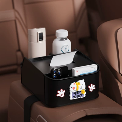 Box Storage Box Water Cup | Car tissue box/set - so-handsome-8th-generation-armrest-box-storage-box-black