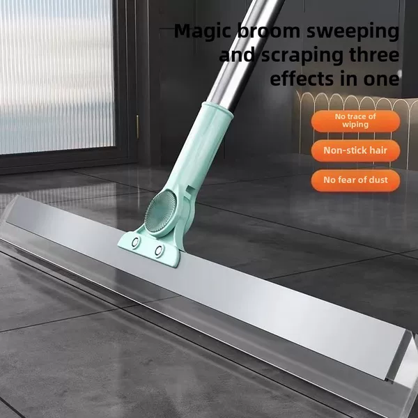 Magic Broom with Extendable Floor Scraper, Thickened Scraper Strip, Cleaning Tool for Hair Removal, Bathroom Water Scraper
