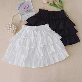 女童半身裙儿童新款夏季蓬蓬裙蛋糕裙白色短裙百褶裙裙裤短款裙子