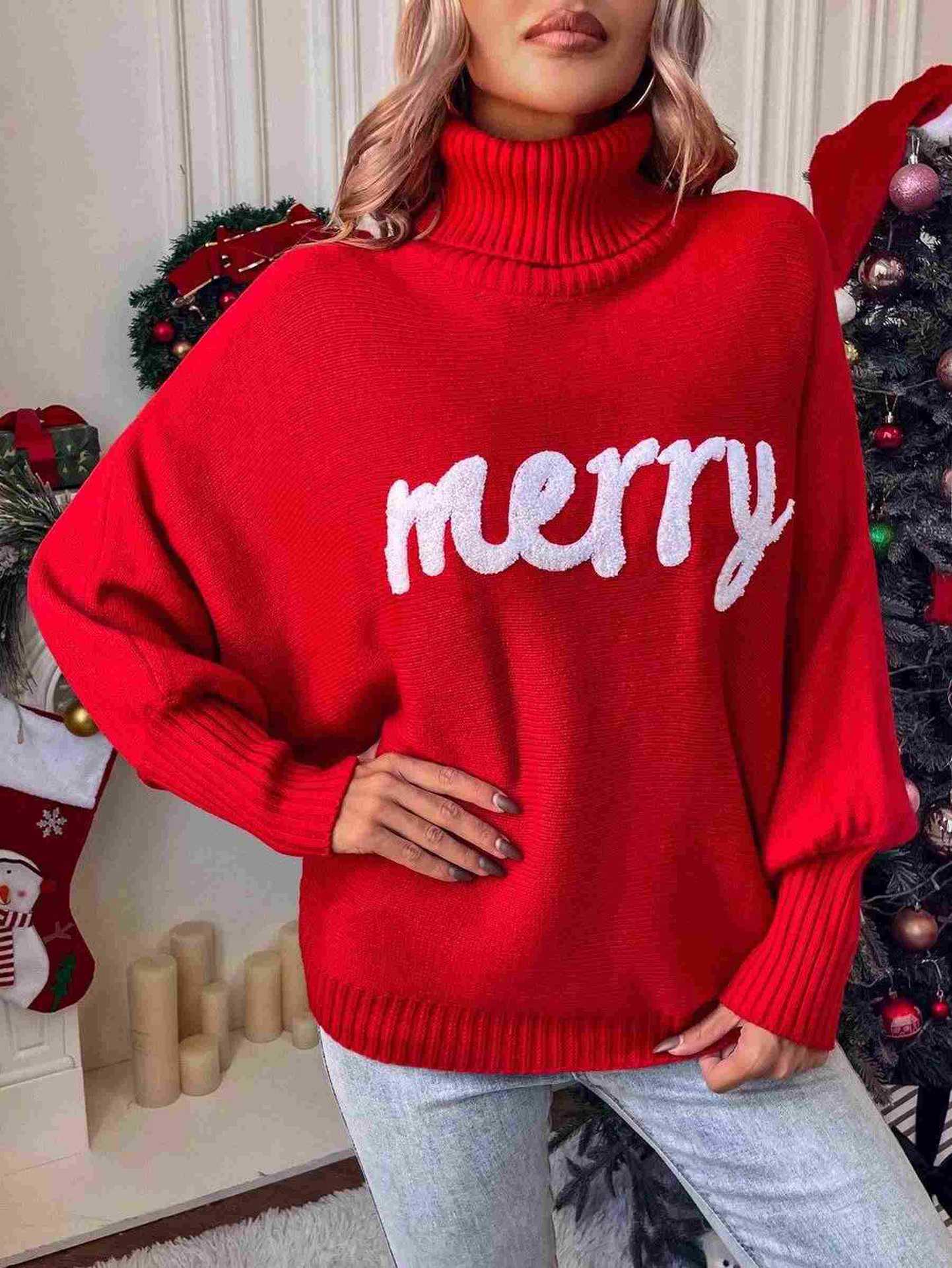 350g Weight Long Sleeve Sleeve Length Pullovers Placket Type Batwing Sleeve Sleeve Type Polyester, Polyacrylonitrile Fiber Fabric Type Long Top Length Sweater Tops Type Daily Occasion Turtleneck Neckline Loose Fit Type Christmas Festival Letter Pattern Winter, Autumn Season Women's Gender Embroidery Design Streetwear Style Wholesale Women's Streetwear Letter Long Sleeve Embroidery Sweaters & Cardigans 6
