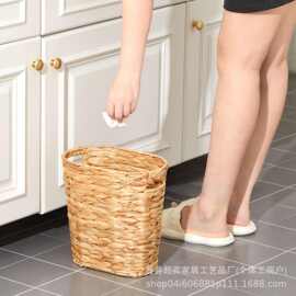 手工编织收纳筐垃圾桶编织脏衣篮客厅卧室带盖杂物收纳筐