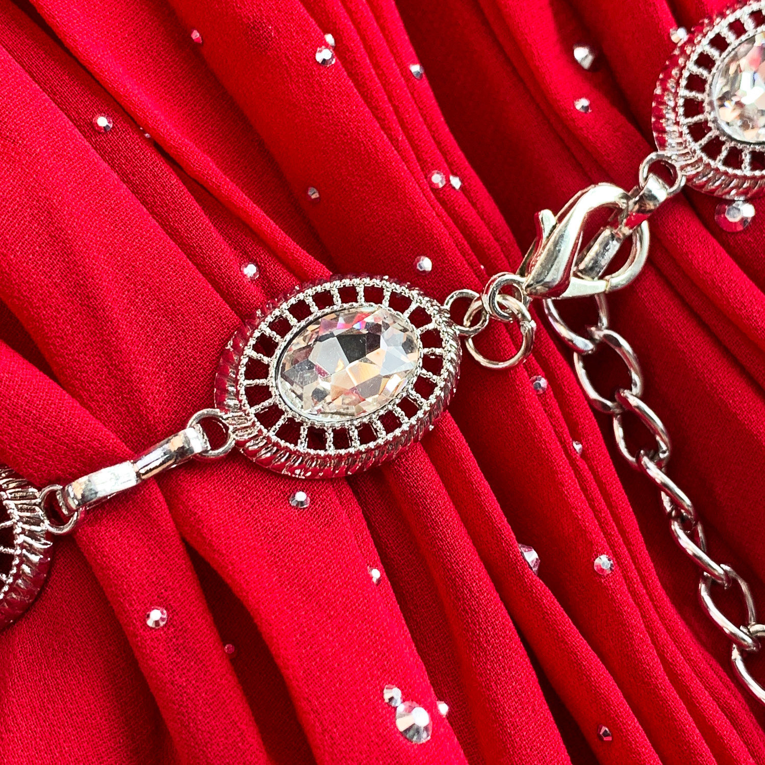Women's French Style Light Luxury Sparkly Rhinestone round Neck Long Sleeve Dress Summer Slimming Pleated Long Skirt_ecoleips.com