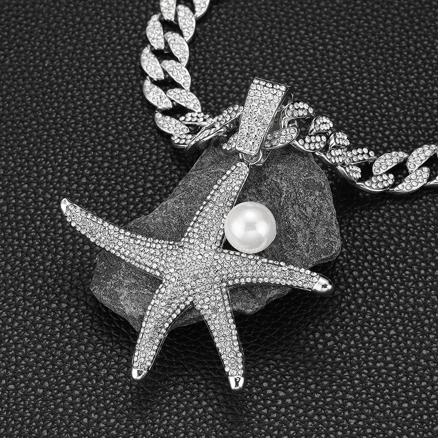 Niche design environmentally friendly alloy personalized full diamond marine organism starfish jewelry_voghion.com