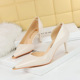 8829-A5 Style Banquet High Heels, Thin Heels, Shallow Mouth Metal Pointed Iron Toe, Shiny Lacquer Leather Side Hollow Single Shoes