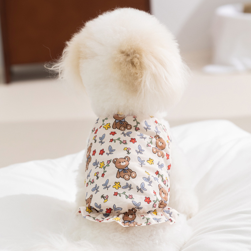 Ropa de perro de primavera y verano, lindo oso, vestido de calabaza colgante floral, oso de peluche, perro pequeño, gato, ropa para mascotas