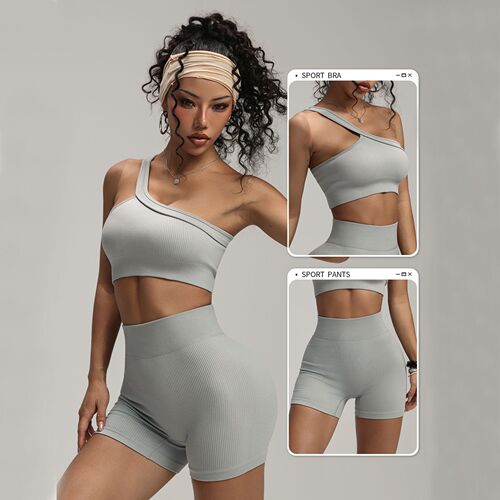 Cross-border European and American Threaded Long-Sleeved Running, Fitness, and Workout Vest Bra Shorts Long Pants Yoga Wear Seven-Piece Set