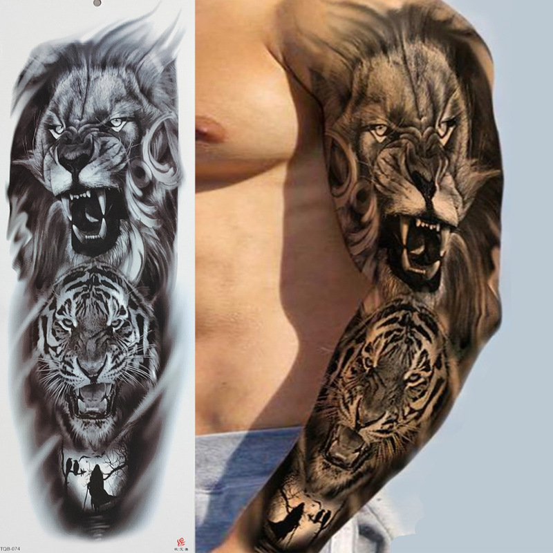 Cross-border supplier wholesale tiger lion animal large size full arm temporary waterproof female male tattoo sticker hand sleeve sticker