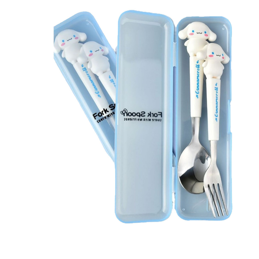 1 Sanrio Big Ear Dog Melody 410 acero inoxidable niños encantadores dibujos animados cubiertos portátiles palillos set cuchara