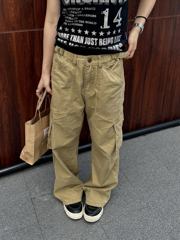 川川也美式复古水洗直筒多口袋宽松工装裤男女街头做旧休闲长裤潮|undefined