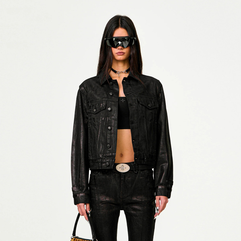 SMFK Mustang Lightning Denim Jacket with Waxed Finish, Motorcycle Workwear Style, Spring 2025 New Arrival