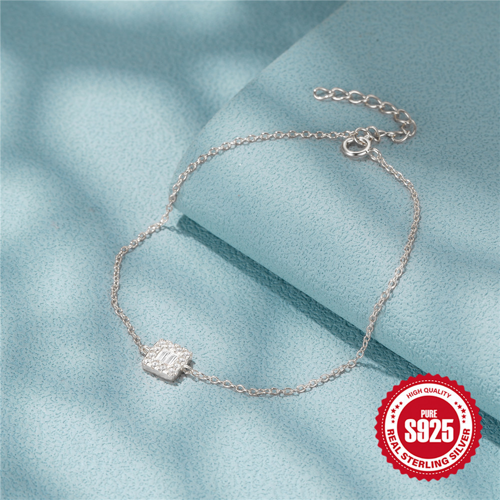 10g Weight Zircon Inlay Material Bracelets Classification 1 Piece Quantity Casual, Daily Occasion 925 Sterling Silver Material Square, Solid Color Pattern Women's Gender Plating, Inlay Design Simple Style Style 925 Sterling Silver Bracelets Simple Style 3