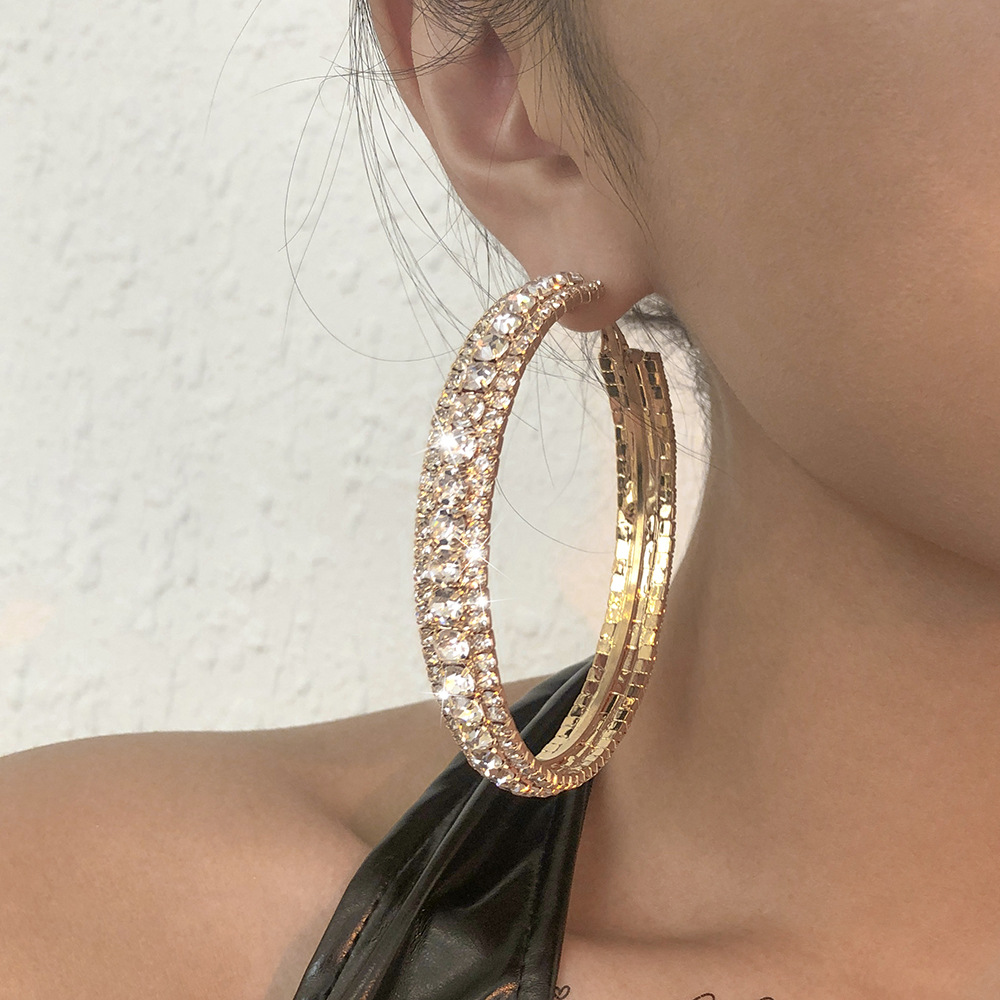 Simple Full Diamond Geometric Hoop Earrings Wholesale Nihaojewelry display picture 14