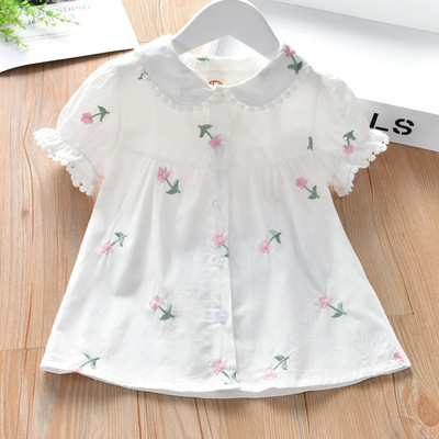 Camisa de manga corta para niñas 2023 Verano nuevo estilo coreano camisa blanca camisa de flores de moda para niñas moda para niños