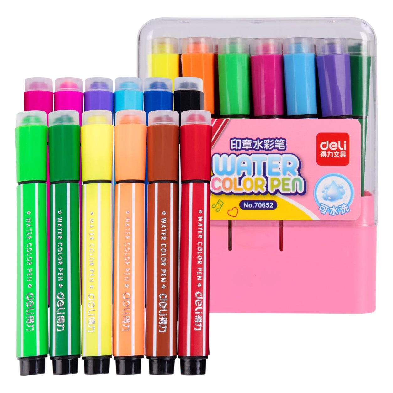 Deli 70652 pluma de acuarela 12/18/24/36 sello de cinta de los niños cepillo lavable papelería estudiante