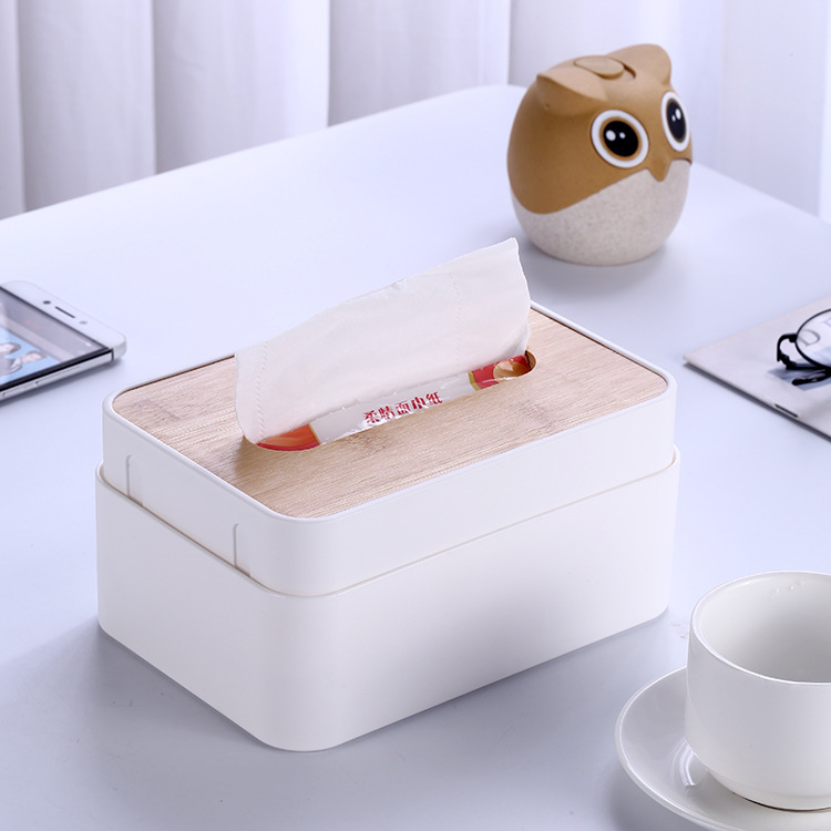 Estilo japonés cubierta de madera caja de pañuelos de escritorio creativo sala de estar simple cosméticos caja de almacenamiento de control remoto