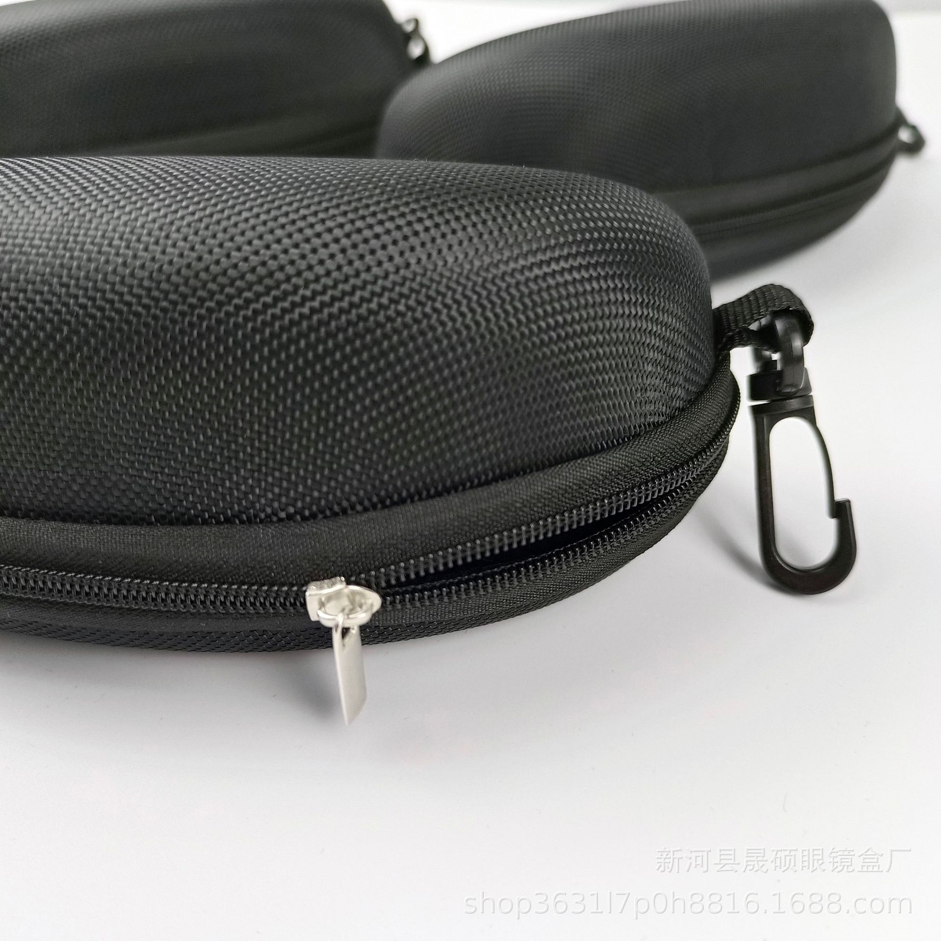 EVAジッパー眼鏡ケース071在庫あり、携帯用フック付き黒ジッパーケース、オックスフォード布製メガネケース、卸売収納