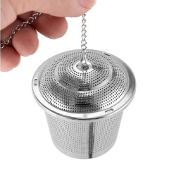 Factory wholesale stainless steel teapot-shaped tea infuser with cover and chain, household kitchen tea brewing tool tea leaf filter