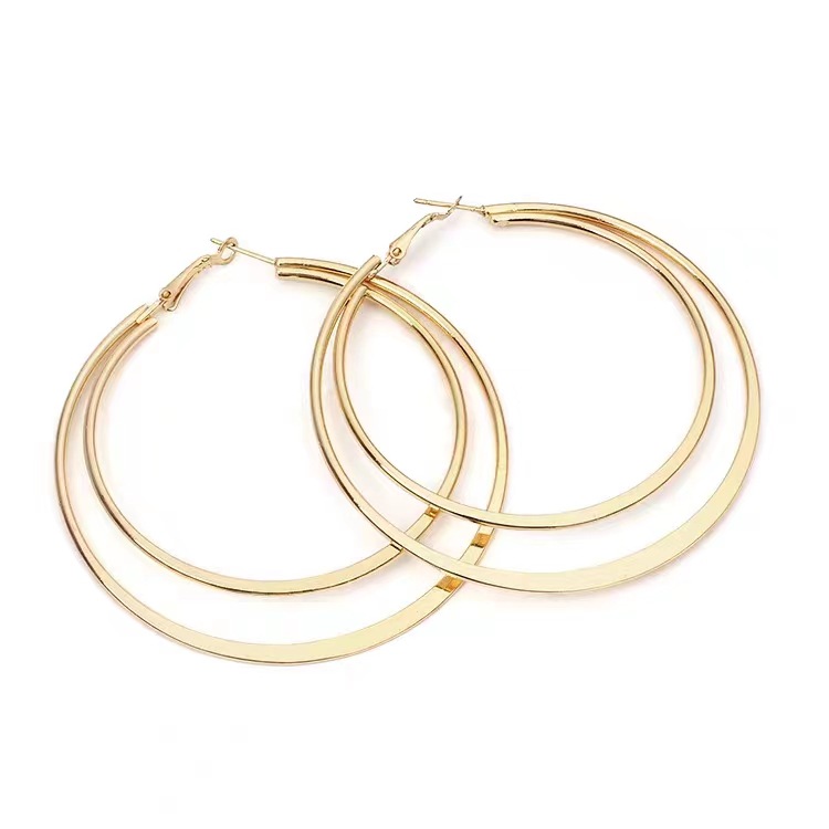 1 Paire Vêtement De Rue Double Anneau Couleur Unie Placage Acier Inoxydable Boucles D'oreilles Cerceau display picture 3