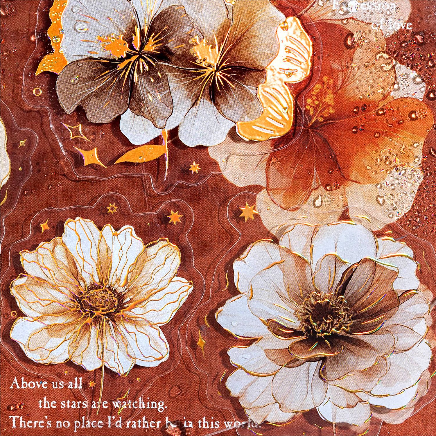 Sugar Poetry PET Stereo Bronceado Pegatinas de tinta blanca Paquete Ka Fragrant Series Retro Plant Flower Cart Pegatinas de cuentas manuales