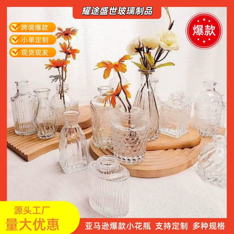 Оптовая продажа трансграничных изделий: рельефные миниатюрные вазы в стиле INS для декора дома, настольные вазы для гостиной, высококачественные стеклянные вазы для цветочных композиций
