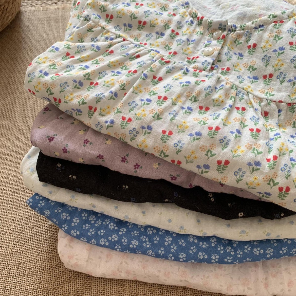 夏季新品~甜美风小碎花圆领花边短袖睡裙纯棉双层纱宽松舒适外穿