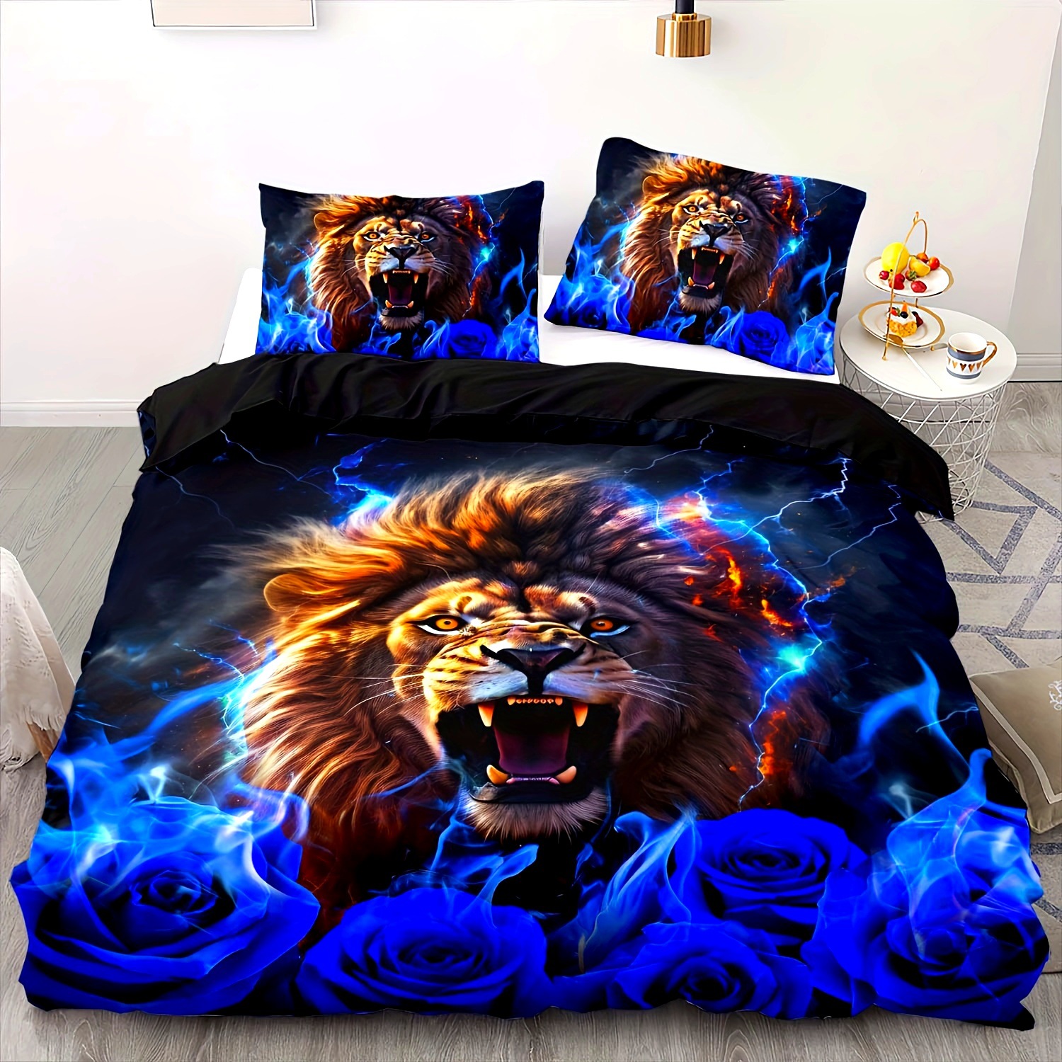 TEMU / JIT transfronterizo abrasivo textil doméstico impresión digital león colcha de cama Kit piel transpirable para diseñar