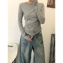 春季2025卷边薄款针织打底衫女防晒罩衫微透性感修身长袖T恤上衣