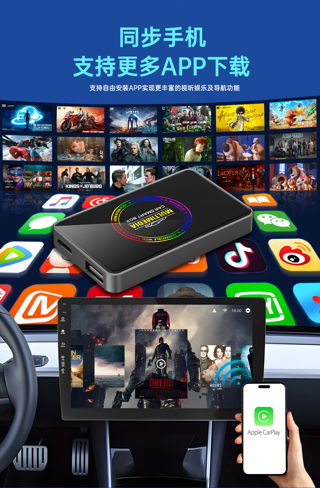 carplay to hdmi video adapter dual WIFI wired to wireless carplay car interconnection screen