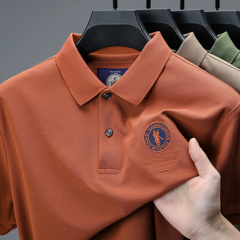 2025 новый летний стиль мужская поло с коротким рукавом для среднего возраста, антиморщинистая универсальная однотонная футболка с отложным воротником премиум-класса для мужчин